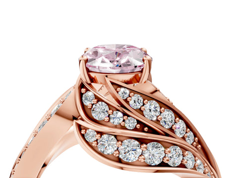 Rose gold Fancy Pink Oval Cut Diamond Solitaire Ring with Prong Setting and Twisted Pavé Band_4