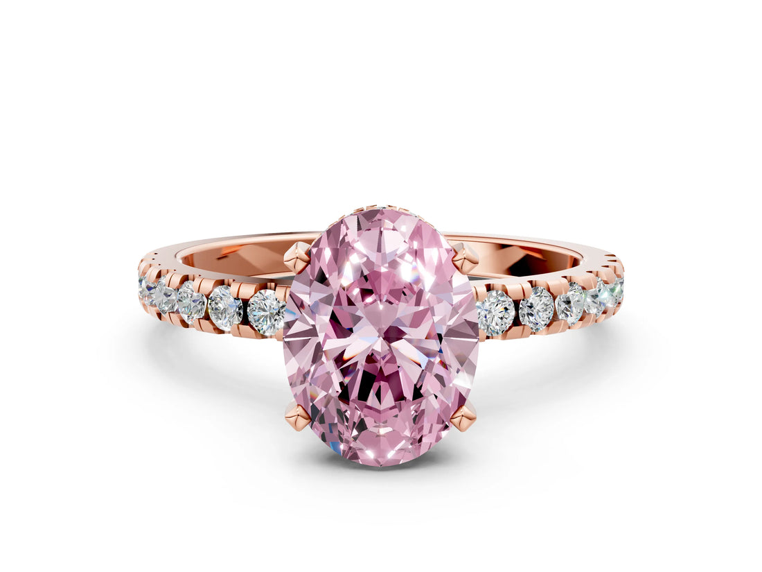 Rose gold Fancy Pink Oval Cut Diamond Solitaire Ring with Round  Pavé Band and Four-Prong Setting_36