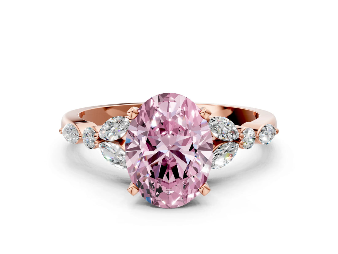Rose gold Fancy Pink Oval Cut Diamond Solitaire Ring with Side Stones and Four-Prong Setting_49