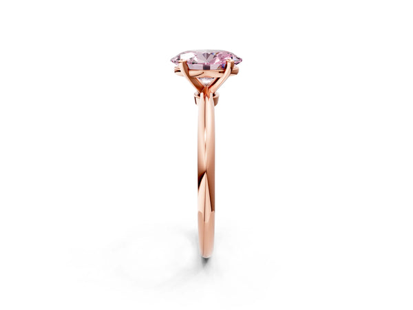 Rose gold Fancy Pink Oval Cut Diamond Solitaire Ring with Six-Prong Setting and Classic Band
