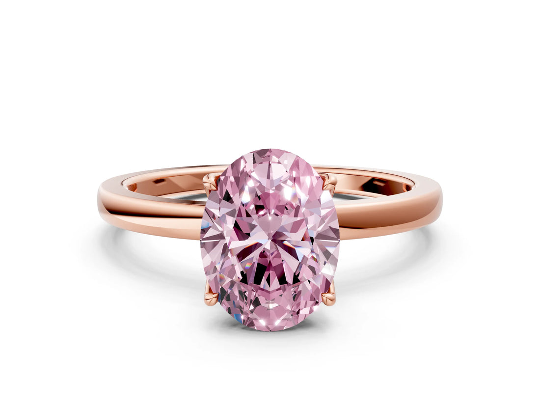 Rose gold Fancy Pink Oval Cut Diamond Solitaire Ring with Thin Band and Prong Setting_12