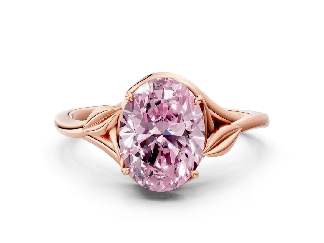 Rose gold Fancy Pink Oval Cut Diamond Solitaire Ring with Twist Band and Four-Prong Setting_74