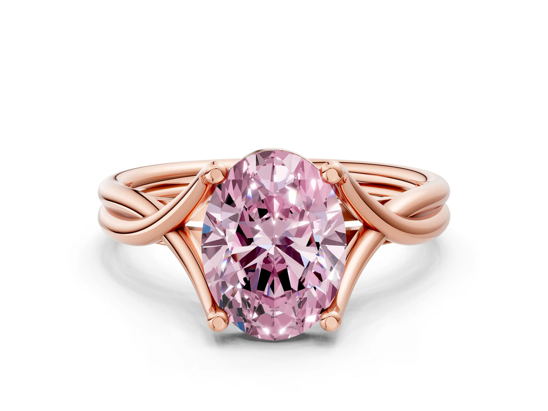 Rose gold Fancy Pink Oval Cut Diamond Solitaire Twist Band Prong Setting Ring_79