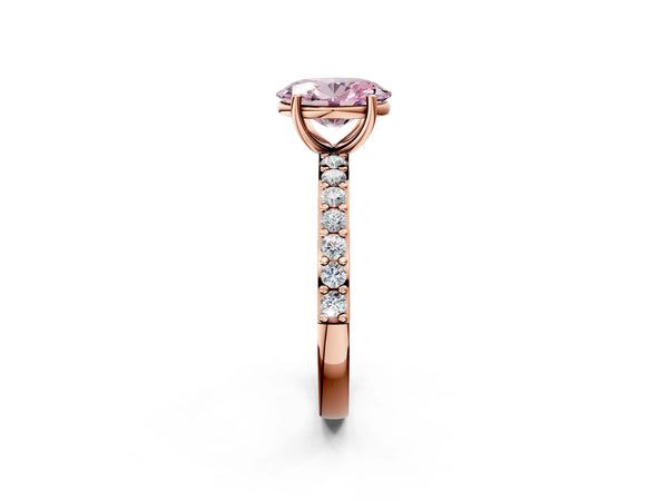Rose gold Fancy Pink Oval  Cut Diamond Solitaire with Pave Band and Four-Prong Setting