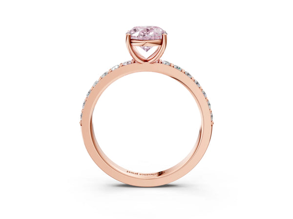 Rose gold Fancy Pink Oval  Cut Diamond Solitaire with Pave Band and Four-Prong Setting