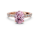Rose gold Fancy Pink Oval  Cut Diamond Solitaire with Pave Band and Four-Prong Setting