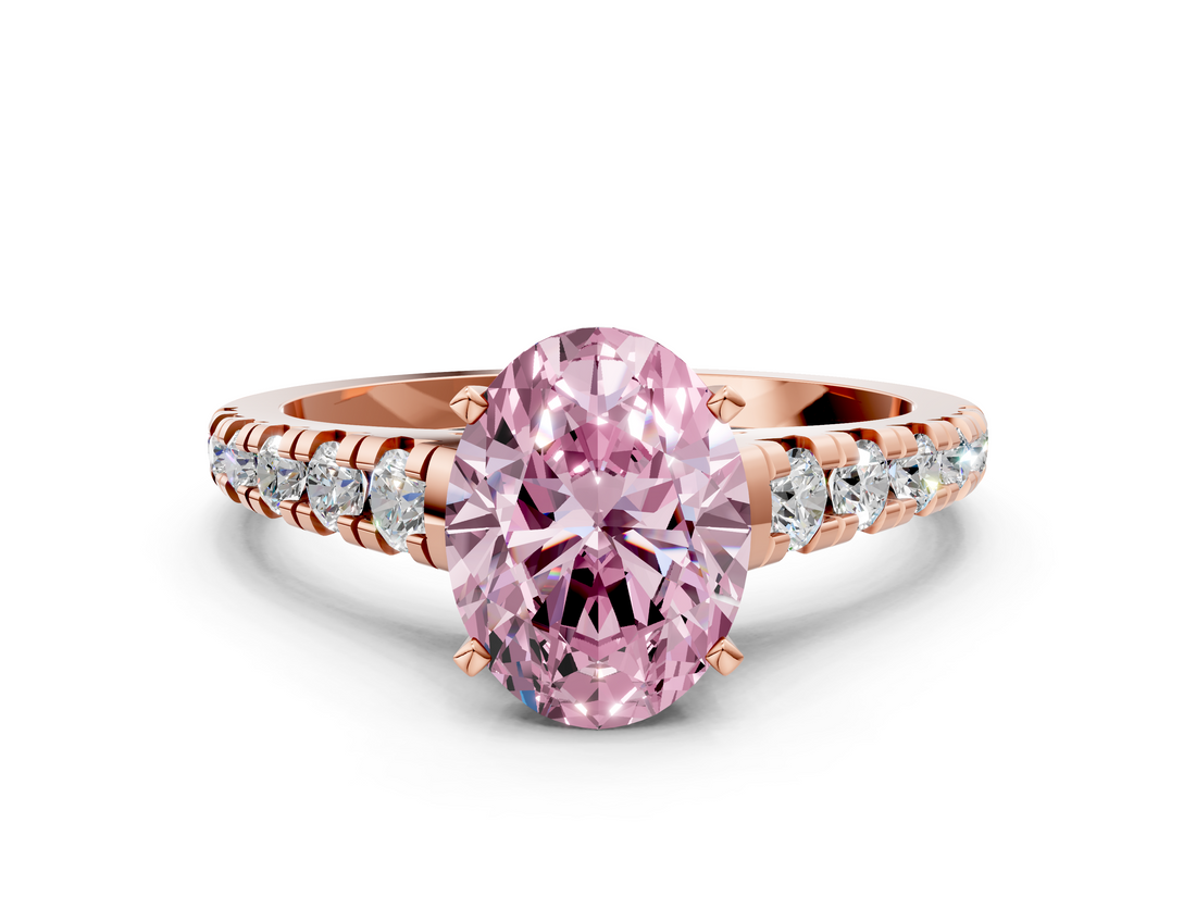 Rose gold Fancy Pink Oval  Cut Diamond Solitaire with Pave Band and Four-Prong Setting_147