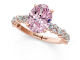 Rose gold Fancy Pink Oval Cut Diamond Solitaire with Side Stones, Pave Band, Four-Prong Setting_86