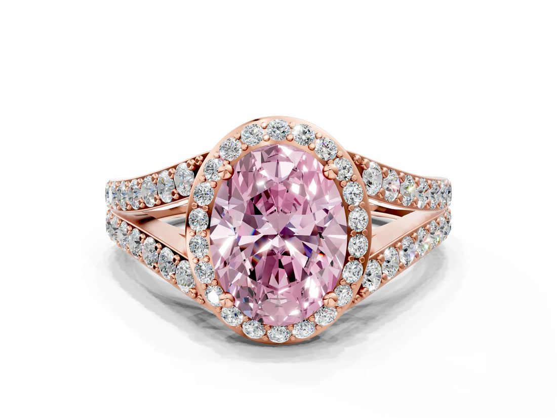 Rose gold Fancy Pink Oval Cut Diamond Split Shank Halo Ring with Four-Prong Setting_58