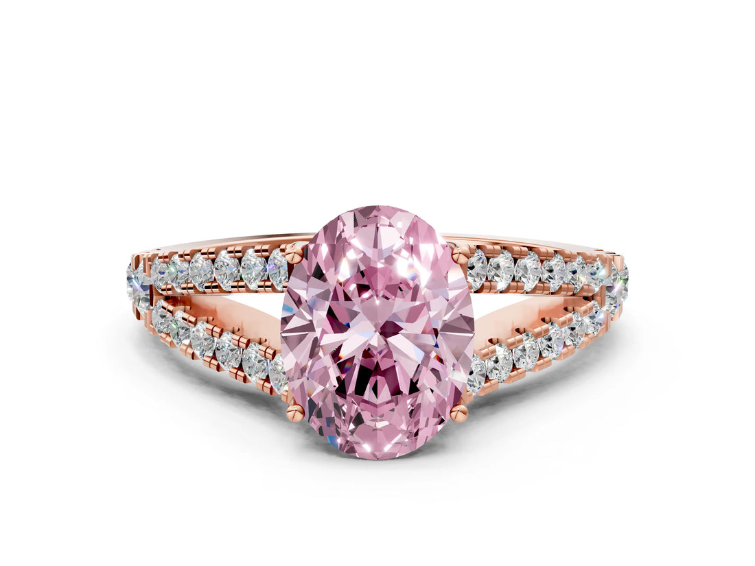 Rose gold Fancy Pink Oval Cut Diamond Split Shank Pavé Engagement Ring with Four-Prong Setting_79