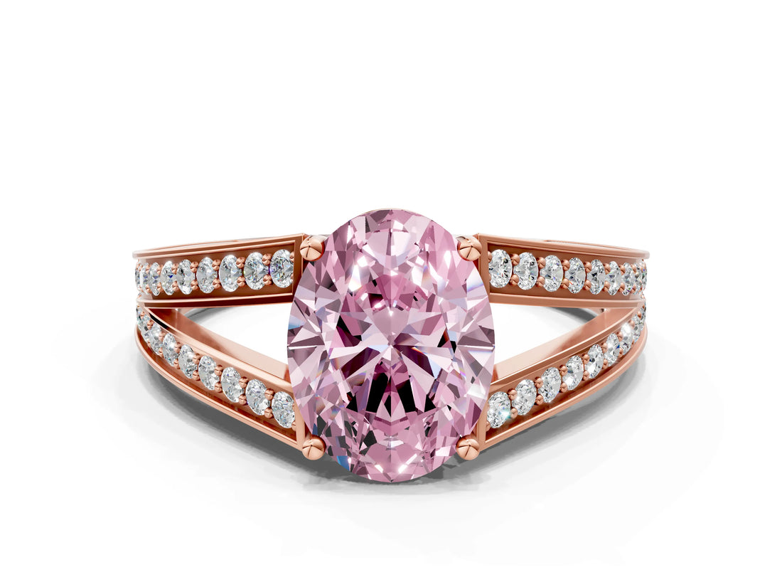Rose gold Fancy Pink Oval Cut Diamond Split Shank Ring with Pavé Band and Four-Prong Setting_44
