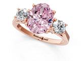 Rose gold Fancy Pink Oval Cut Diamond Three-Stone Engagement Ring with Prong Setting and Pavé Band_1