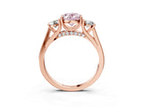 Rose gold Fancy Pink Oval Cut Diamond Three-Stone Engagement Ring with Prong Setting and Pavé Band_3