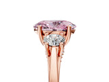 Rose gold Fancy Pink Oval Cut Diamond Three-Stone Engagement Ring with Prong Setting and Pavé Band_5