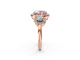 Rose gold Fancy Pink Oval Cut Diamond Three-Stone Halo Ring with Prong Setting and Pavé Accents_2