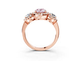 Rose gold Fancy Pink Oval Cut Diamond Three-Stone Halo Ring with Prong Setting and Pavé Accents_3