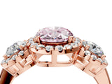 Rose gold Fancy Pink Oval Cut Diamond Three-Stone Halo Ring with Prong Setting and Pavé Accents_4