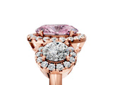 Rose gold Fancy Pink Oval Cut Diamond Three-Stone Halo Ring with Prong Setting and Pavé Accents_5