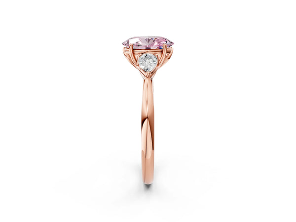 Rose Gold Oval Three Stone Pear Side Engagement Ring Setting for Fancy Pink Center