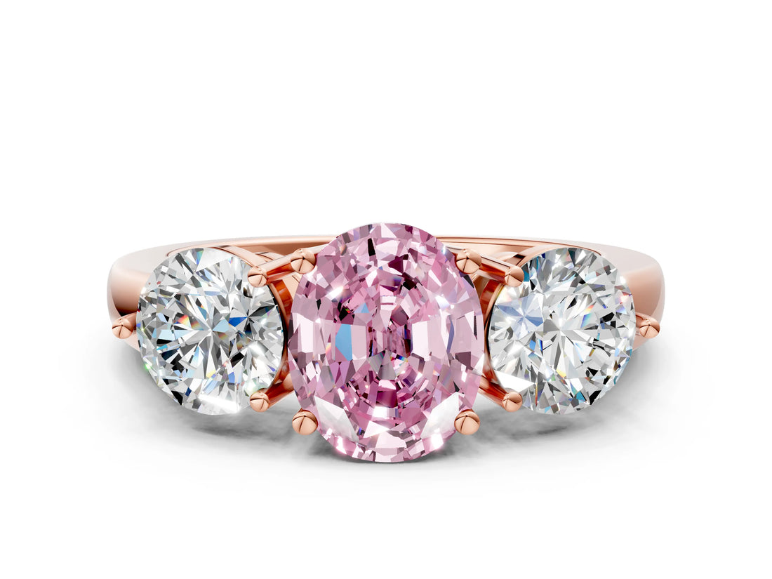 Rose gold Fancy Pink Oval Cut Diamond Three-Stone Ring with Prong Setting and Classic Band_147