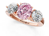 Rose gold Fancy Pink Oval Cut Diamond Three-Stone Ring with Prong Setting and Classic Band_148