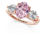 Rose gold Fancy Pink Oval Cut Diamond Three-Stone Ring with Prong Setting and Pavé Band_1