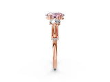 Rose gold Fancy Pink Oval Cut Diamond Three-Stone Ring with Prong Setting and Pavé Band_2
