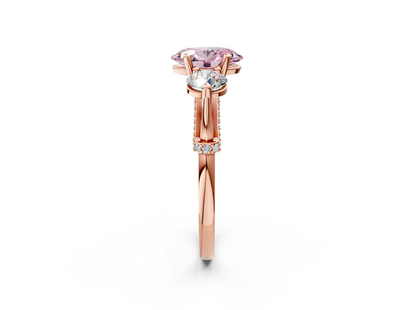 Rose Gold Oval Curved Pave Three Stone Engagement Ring Setting for Fancy Pink Center