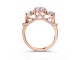Rose gold Fancy Pink Oval Cut Diamond Three-Stone Ring with Prong Setting and Pavé Band_3