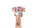Rose gold Fancy Pink Oval Cut Diamond Three-Stone Ring with Prong Setting and Pavé Band_5