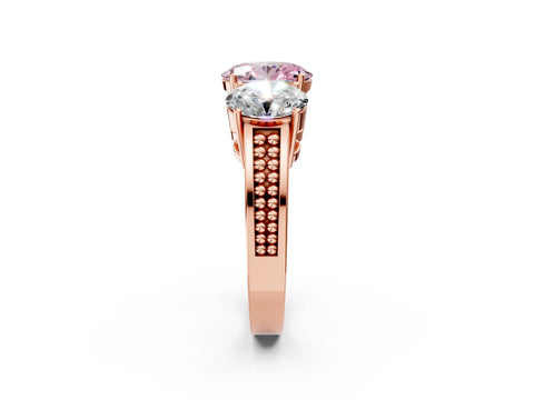Rose gold Fancy Pink Oval Cut Diamond Three-Stone Ring with Prong Setting and Textured Band_2