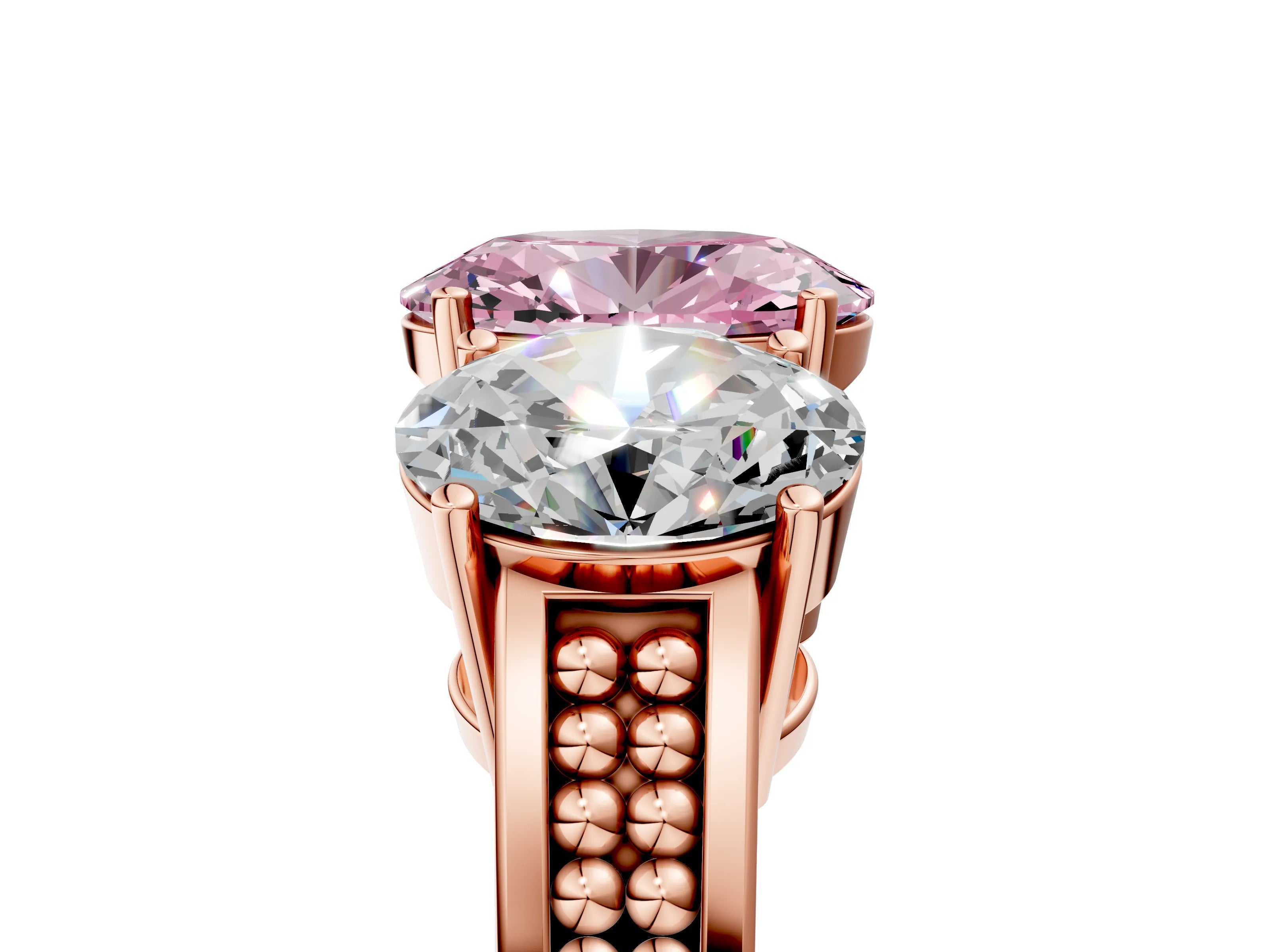 Rose gold Fancy Pink Oval Cut Diamond Three-Stone Ring with Prong Setting and Textured Band_5