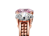 Rose gold Fancy Pink Oval Cut Diamond Three-Stone Ring with Prong Setting and Textured Band_5