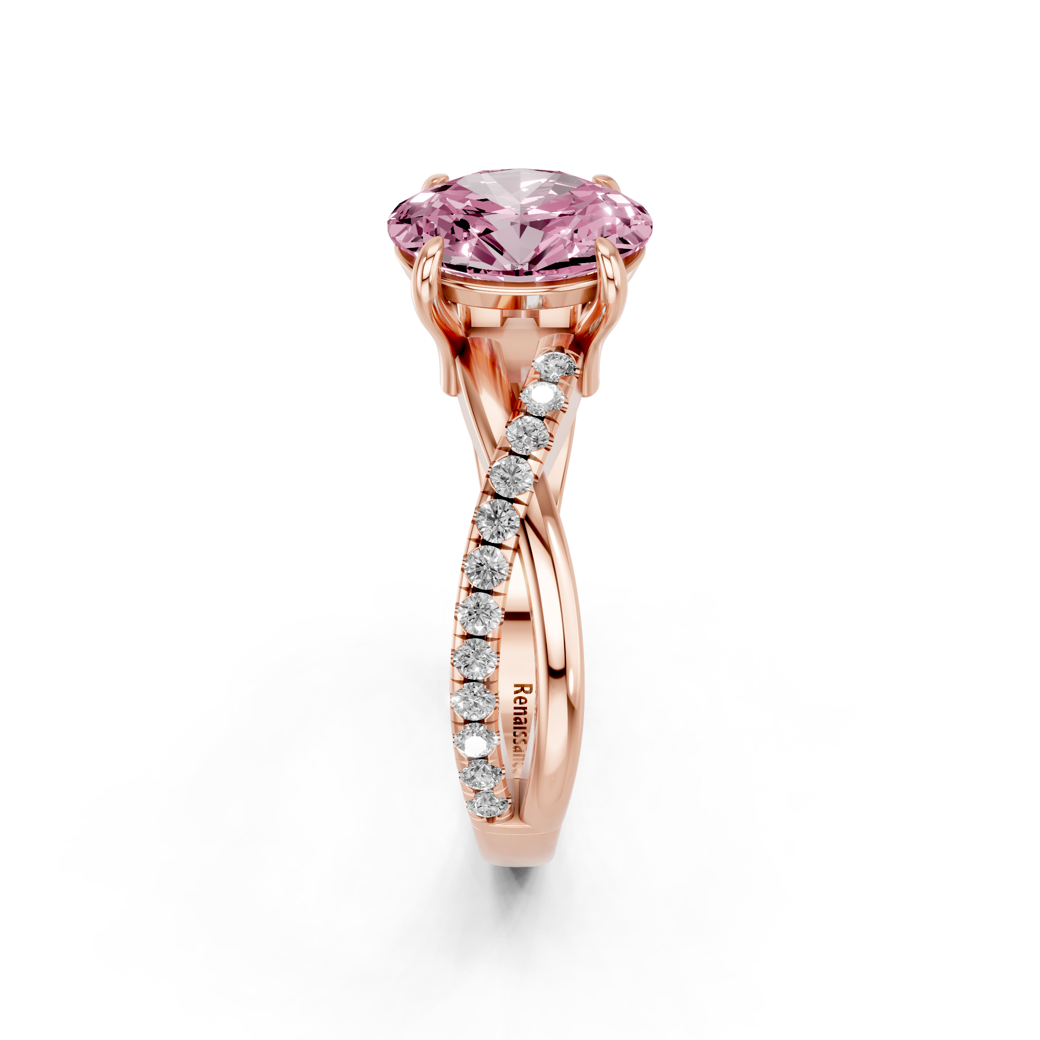 Rose gold Fancy Pink Oval  Cut Diamond Twist Band Solitaire with Prong Setting_12