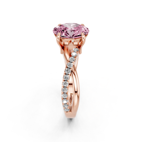 Rose gold Fancy Pink Oval  Cut Diamond Twist Band Solitaire with Prong Setting_12