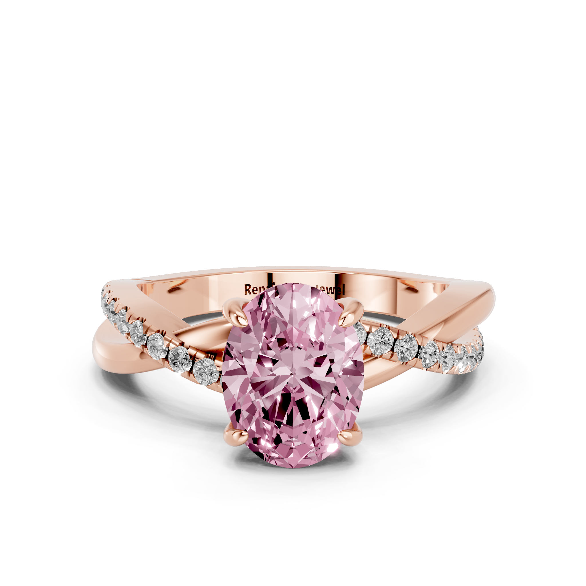 Rose gold Fancy Pink Oval  Cut Diamond Twist Band Solitaire with Prong Setting_22