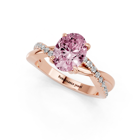 Rose gold Fancy Pink Oval  Cut Diamond Twist Band Solitaire with Prong Setting_3