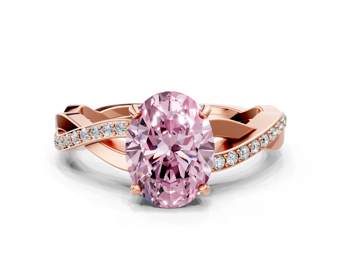 Rose gold Fancy Pink Oval  Cut Diamond Twisted Band Engagement Ring with Prong Setting_3