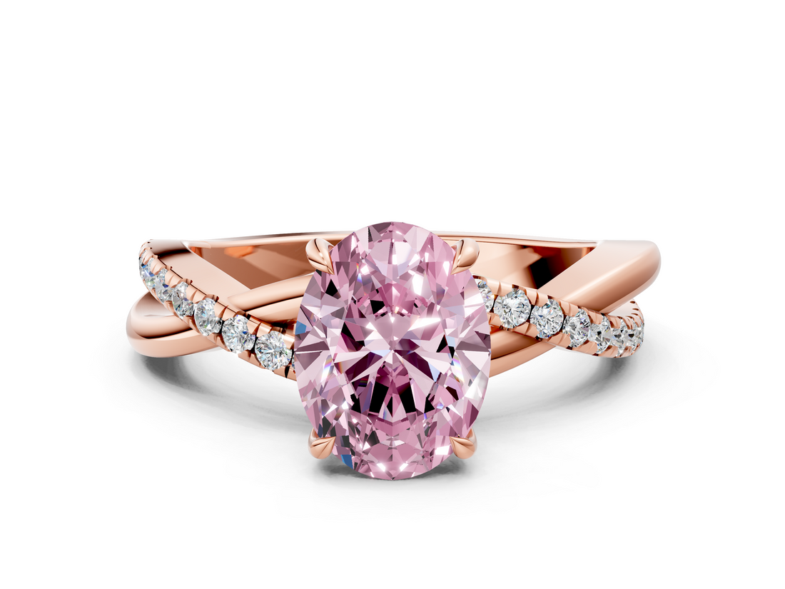 Rose gold Fancy Pink Oval  Cut Diamond Twisted Band with Pavé Setting and Four-Prong Setting_20