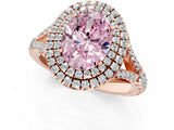 Rose gold Fancy Pink Oval  Cut Double Halo Split Shank Diamond Ring with Prong Setting_49