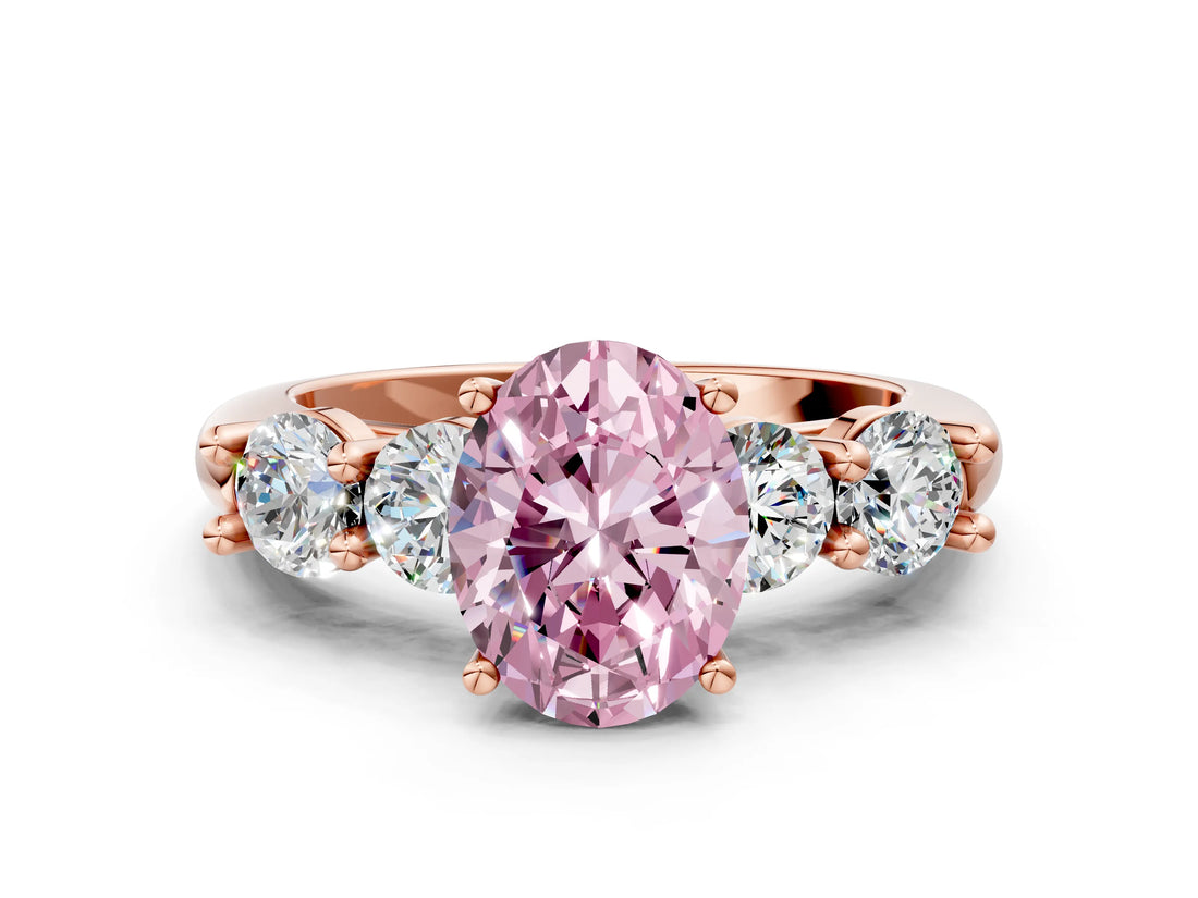 Rose gold Fancy Pink Oval  Cut Five-Stone Prong Set Diamond Ring with Classic Band_32