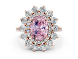 Rose gold Fancy Pink Oval Cut Halo Cluster Diamond Ring with Pave Band and Four-Prong Setting_12