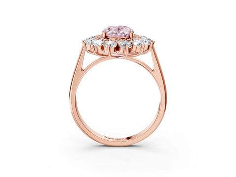 Rose gold Fancy Pink Oval Cut Halo Cluster Diamond Ring with Pave Band and Four-Prong Setting_15