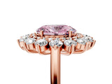 Rose gold Fancy Pink Oval Cut Halo Cluster Diamond Ring with Pave Band and Four-Prong Setting_17