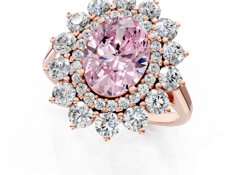 Rose gold Fancy Pink Oval Cut Halo Cluster Diamond Ring with Pave Band and Four-Prong Setting_1
