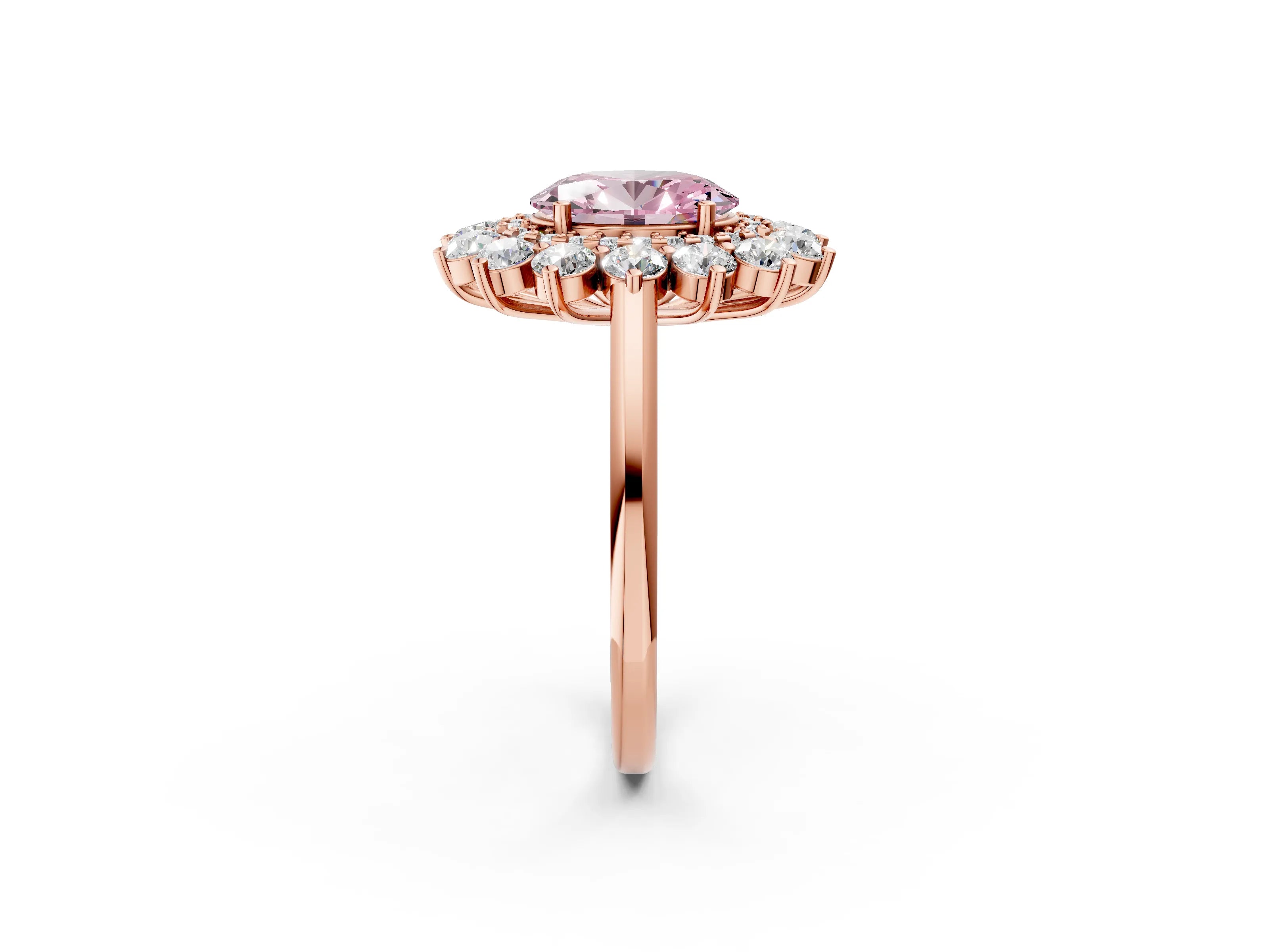 Rose gold Fancy Pink Oval Cut Halo Cluster Diamond Ring with Pave Band and Four-Prong Setting_2