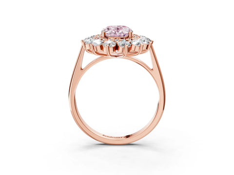 Rose gold Fancy Pink Oval Cut Halo Cluster Diamond Ring with Pave Band and Four-Prong Setting_3