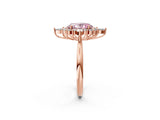 Rose gold Fancy Pink Oval Cut Halo Diamond Cluster Ring with Marquise and Round Stones on a White Gold Band with Prong Setting_2