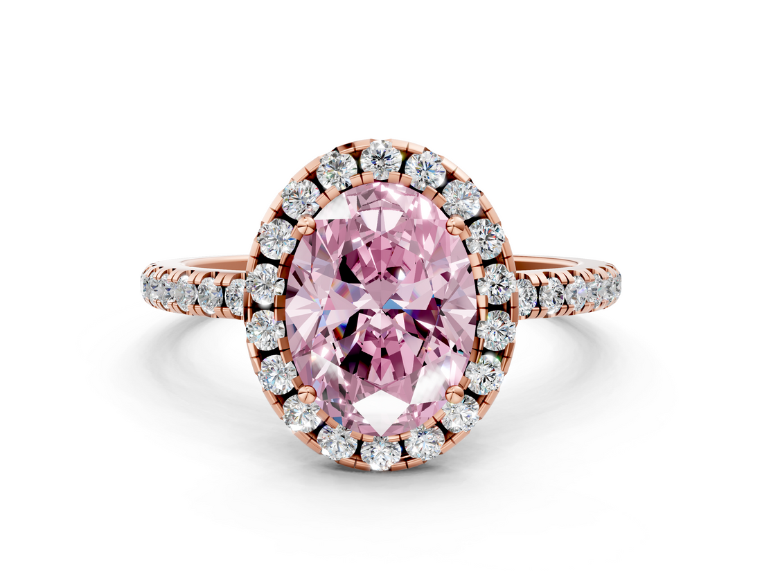 Rose gold Fancy Pink Oval  Cut Halo Diamond Engagement Ring with Pave Band and Four-Prong Setting_20