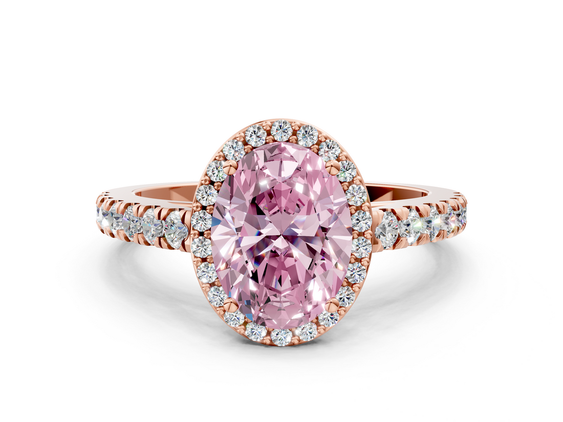 Rose gold Fancy Pink Oval  Cut Halo Diamond Engagement Ring with Pave Band and Four-Prong Setting_28